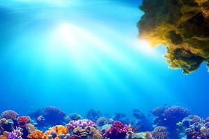 escena submarina. arrecife de coral del océano bajo el agua. mundo marino bajo el fondo del agua. foto