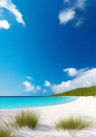 Beautiful tropical beach with blue ocean. White sand tropical paradise beach background summer vacation concept. photo