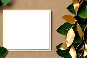 Mockup for a letter or wedding invitation with branches and leaves. Natural light and shade coverage. photo