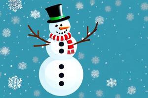 Funny snowman. Merry christmas and happy new year greeting card. Snowy background. photo