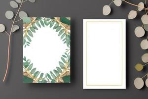 Mockup for a letter or wedding invitation with branches and leaves. Natural light and shade coverage. photo