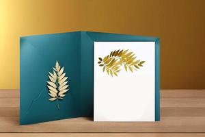 Mockup for a letter or wedding invitation with branches and leaves. Natural light and shade coverage. photo