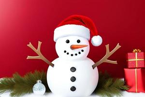 Funny snowman. Merry christmas and happy new year greeting card. Snowy background. photo