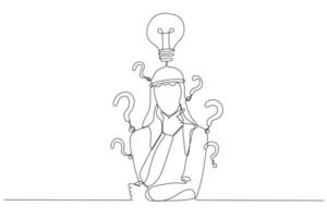 Illustration of arab businessman with question mark and lamp. Continuous line art style vector