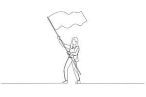 Drawing of businesswoman with flag. Continuous line art style vector