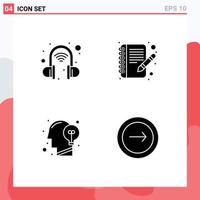 Modern Set of 4 Solid Glyphs and symbols such as intelligent idea book communication application Editable Vector Design Elements