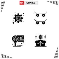 Modern Set of 4 Solid Glyphs and symbols such as development research process chart cog Editable Vector Design Elements