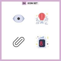 Pictogram Set of 4 Simple Flat Icons of eye attachment vision tour clip Editable Vector Design Elements
