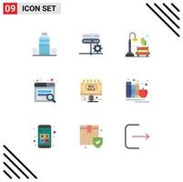 conjunto de 9 iconos de interfaz de usuario modernos signos de símbolos para información seo configuración parque de búsqueda elementos de diseño vectorial editables vector