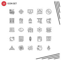 Set of 25 Modern UI Icons Symbols Signs for music devices screen home conversation Editable Vector Design Elements