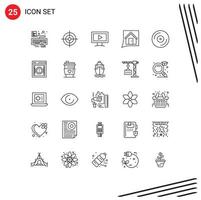 Set of 25 Modern UI Icons Symbols Signs for music devices screen home conversation Editable Vector Design Elements