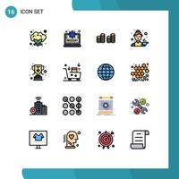 16 User Interface Flat Color Filled Line Pack of modern Signs and Symbols of trophy achievement coins tea female Editable Creative Vector Design Elements