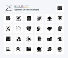 Network And Communications 25 Solid Glyph icon pack including business. global. reload. globe. user vector