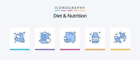 Diet And Nutrition Blue 5 Icon Pack Including healthy. diet. diet food. whey. protein. Creative Icons Design vector