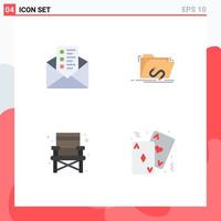 Set of 4 Commercial Flat Icons pack for business camping backdoor internet cards Editable Vector Design Elements