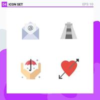 Group of 4 Modern Flat Icons Set for email arrow chichen itza hands love Editable Vector Design Elements