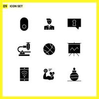 Pictogram Set of 9 Simple Solid Glyphs of gym research bubble microscope laboratory Editable Vector Design Elements