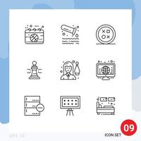 Pack of 9 creative Outlines of king game tube chess round Editable Vector Design Elements