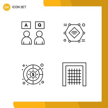 Group of 4 Modern Filledline Flat Colors Set for answers diagram qa record management Editable Vector Design Elements