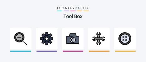 la línea de herramientas llenó el paquete de 5 íconos que incluye . control .. diseño de iconos creativos vector