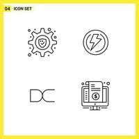 Line Pack of 4 Universal Symbols of lock coin bolt industry crypto currency Editable Vector Design Elements