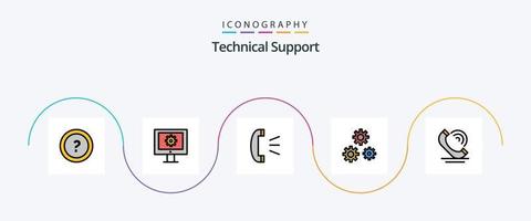 la línea de soporte técnico llenó el paquete de iconos planos 5 que incluye la llamada. preferencias mantenimiento web. engranajes Atención al cliente vector