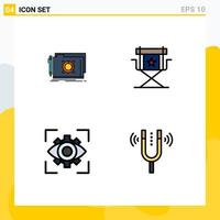 4 Thematic Vector Filledline Flat Colors and Editable Symbols of folder eyesight file movies imagination Editable Vector Design Elements