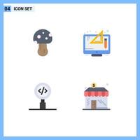 4 Universal Flat Icons Set for Web and Mobile Applications mushroom code spring digital development Editable Vector Design Elements