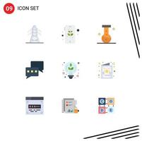 Pack of 9 Modern Flat Colors Signs and Symbols for Web Print Media such as bulb design chemical creative chat Editable Vector Design Elements