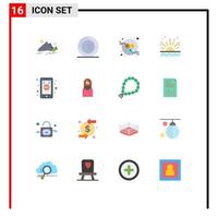 Universal Icon Symbols Group of 16 Modern Flat Colors of click mobile sunrise meal sea power Editable Pack of Creative Vector Design Elements