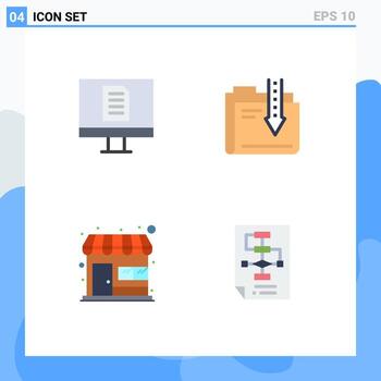 4 User Interface Flat Icon Pack of modern Signs and Symbols of computer market store archive download store Editable Vector Design Elements