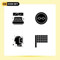 Group of 4 Solid Glyphs Signs and Symbols for bed head window geek open mind Editable Vector Design Elements