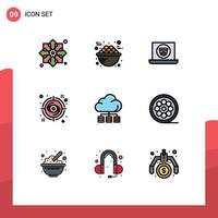 Stock Vector Icon Pack of 9 Line Signs and Symbols for target focus breakfast eye video Editable Vector Design Elements