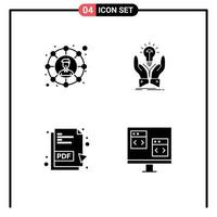 Set of 4 Modern UI Icons Symbols Signs for connections pdf share creative pdf file Editable Vector Design Elements