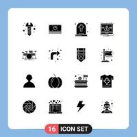 16 iconos creativos, signos y símbolos modernos de instrumentos, tambores, fantasmas, alertas, portátiles, elementos de diseño vectorial editables vector