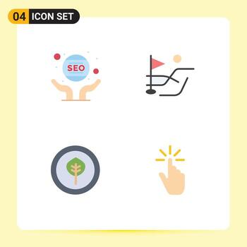 paquete de 4 signos y símbolos de iconos planos modernos para medios de impresión web, como el campo de seo biológico comercial, haga clic en elementos de diseño de vectores editables