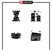 4 Thematic Vector Solid Glyphs and Editable Symbols of glass hands celebration holidays helping Editable Vector Design Elements