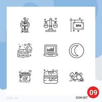 Group of 9 Modern Outlines Set for computing learning chemistry board chemistry education chemical knowledge Editable Vector Design Elements