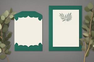 Mockup for a letter or wedding invitation with branches and leaves. Natural light and shade coverage. photo