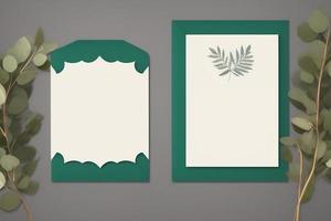 Mockup for a letter or wedding invitation with branches and leaves. Natural light and shade coverage. photo