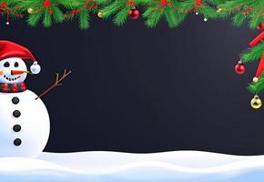 Funny snowman. Merry christmas and happy new year greeting card. Snowy background. photo