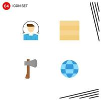 Modern Set of 4 Flat Icons Pictograph of user axe tool services ax construction Editable Vector Design Elements