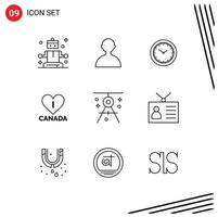 User Interface Pack of 9 Basic Outlines of drawing draft minutes compass canada Editable Vector Design Elements