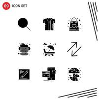 Universal Icon Symbols Group of 9 Modern Solid Glyphs of server hosting fabric database kid Editable Vector Design Elements