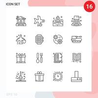 Universal Icon Symbols Group of 16 Modern Outlines of festival event transportation spaceship startup Editable Vector Design Elements