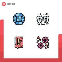 4 Creative Icons Modern Signs and Symbols of globe codex dental tooth declaration Editable Vector Design Elements