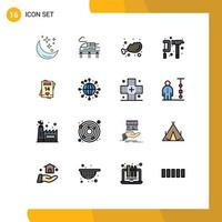 Group of 16 Flat Color Filled Lines Signs and Symbols for feb gear chicken engineer camping Editable Creative Vector Design Elements