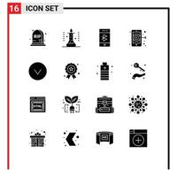 Mobile Interface Solid Glyph Set of 16 Pictograms of circle smartphone bluetooth target phone Editable Vector Design Elements