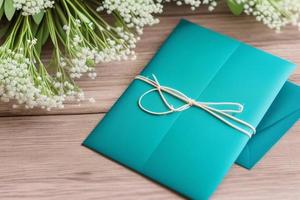 Mockup for a letter or wedding invitation with branches and leaves. Natural light and shade coverage. photo