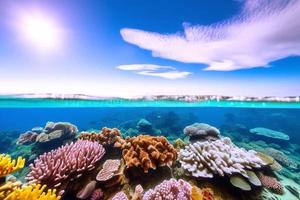 Underwater scene. Ocean coral reef underwater. Sea world under water background. photo